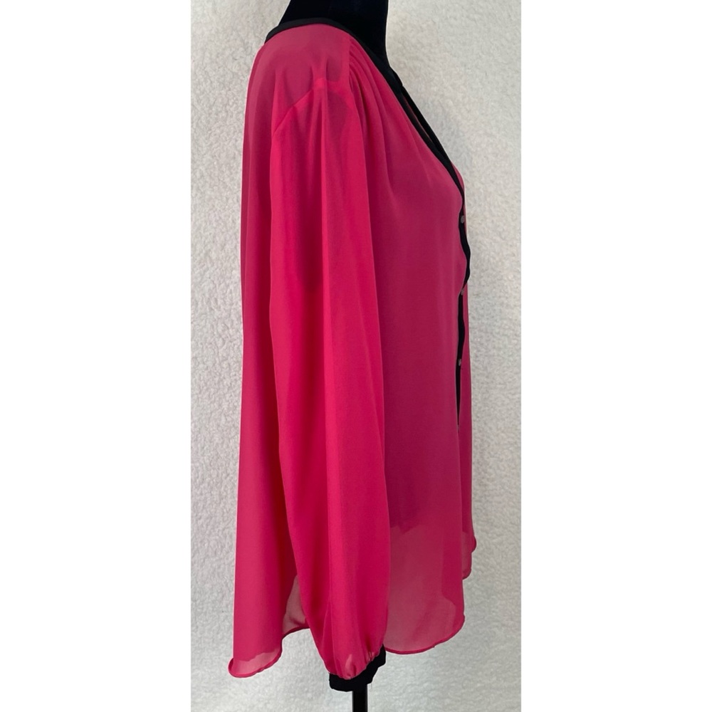(NWT) DKNYC • Hot Pink/Black Sheer Long Sleeve Button-Down Shirt, L - Picture 10 of 16